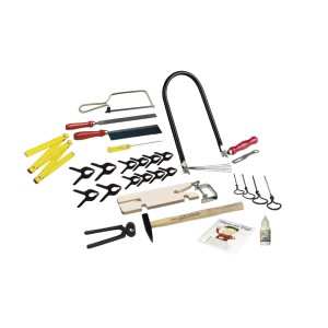 Pebaro Qualitäts-Laubsäge-Set, 35-teilig, mit Laubsäge, Hammer, Zangen, Schraubendreher, Sägen, Feile, Zwingen und weiterem Zubehör.