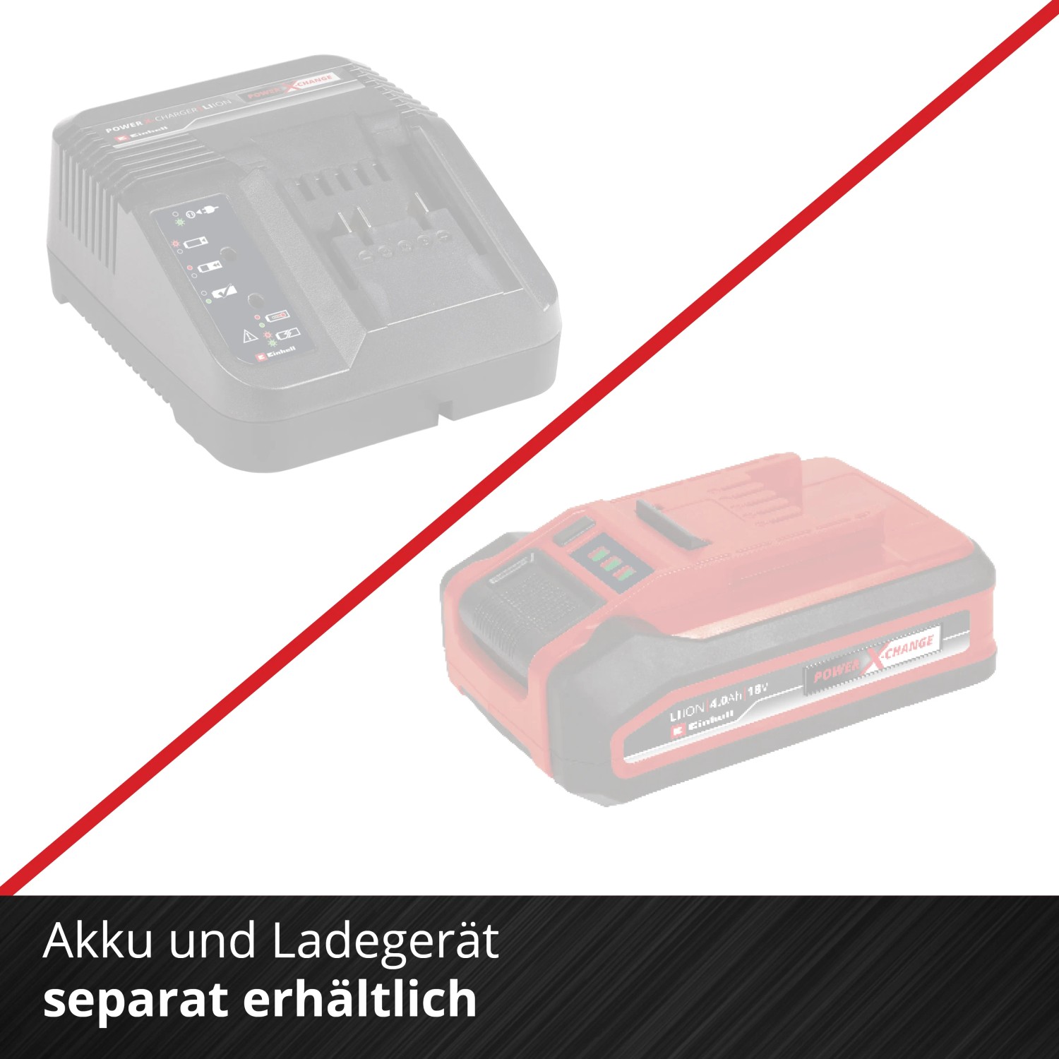 Einhell Power X-Change Akku und Ladegerät (nicht enthalten) für Akku-Laubbläser.