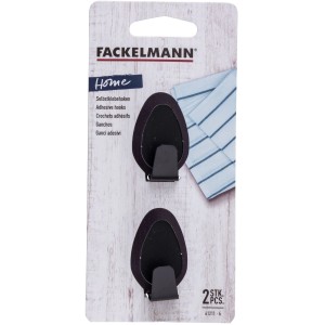 Fackelmann Ovalklebehaken, 2er-Set, schwarz-matte Küchenhelfer zur einfachen Wandmontage.