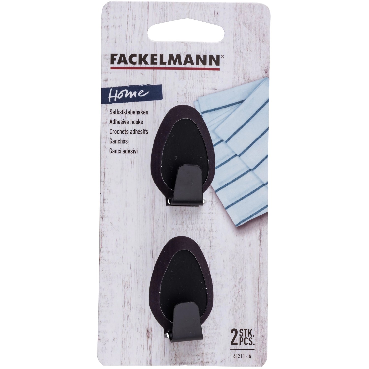 Fackelmann Ovalklebehaken, 2er-Set, schwarz-matte Küchenhelfer zur einfachen Wandmontage.