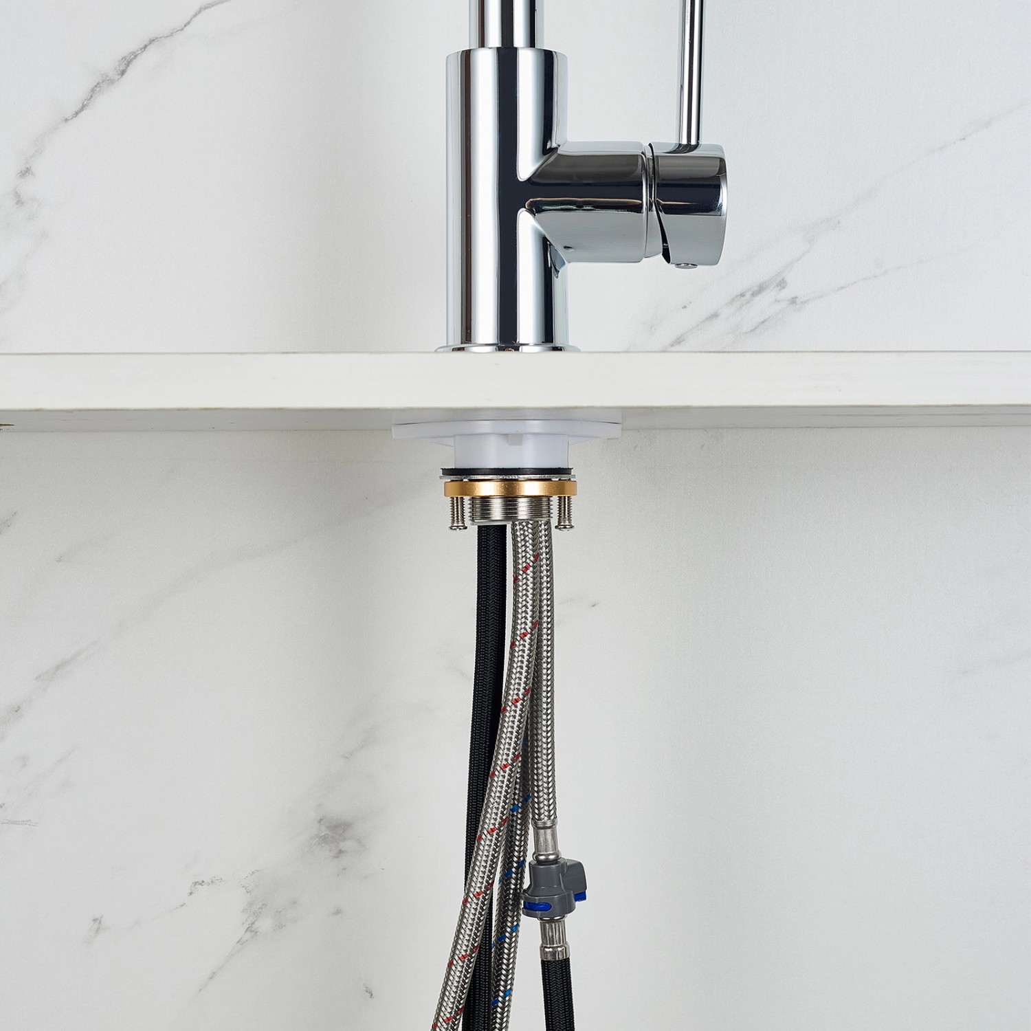 AICA Säulenbrause-Wasserhahn Chrom Zwei Wasserauslassmodi Küche Mischbatterie Ausziehbar 360° Drehbar Einhand-Spültischarmatur Bad Küchenarmatur_8