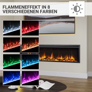 BALDERIA AT-72 Elektrokamin mit 3D-Flammen in verschiedenen Farben, Einbaukamin schwarz.