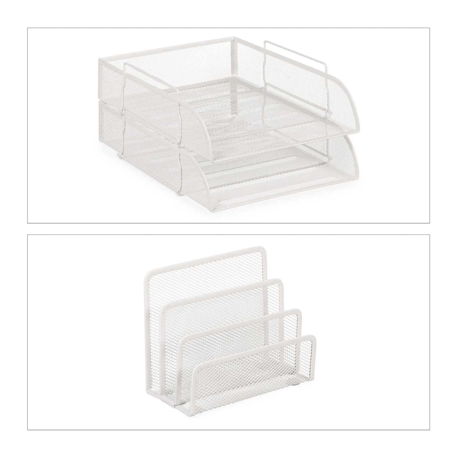 Relaxdays Schreibtisch Organizer Set Stahl Weiß Stapelbar 7-teilig