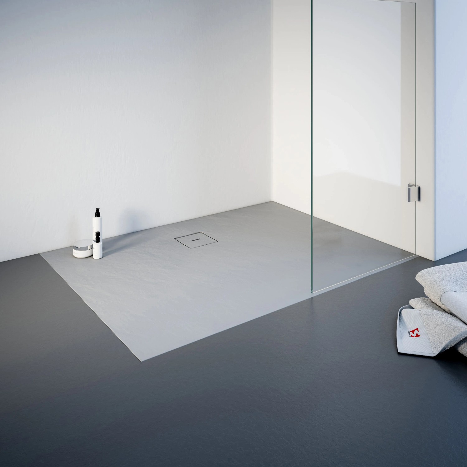 Rechteckige Schulte Duschwanne ExpressPlus, 120x100 cm, grau in Steinoptik mit Ablaufgarnitur.