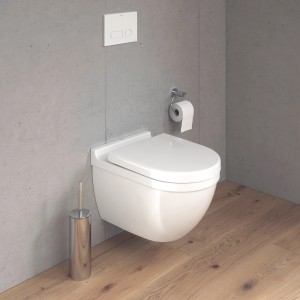 Duravit WC-Set Starck 3, spülrandlos, mit WC-Sitz in Weiß. Wand-WC für das moderne Bad.