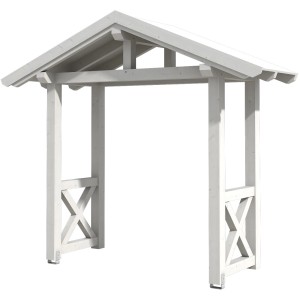 Weißes Skan Holz Haustür-Vordach Stralsund 4 aus lasiertem Fichtenholz, 289x116 cm.