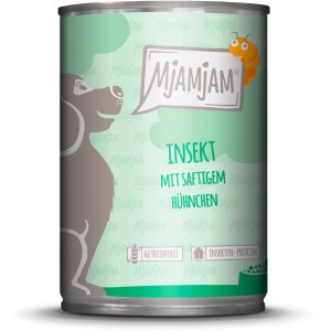 Mjamjam Hundenassfutter Insekt mit Huhn, 400g Dose. Getreidefreies Alleinfutter mit Insektenprotein.