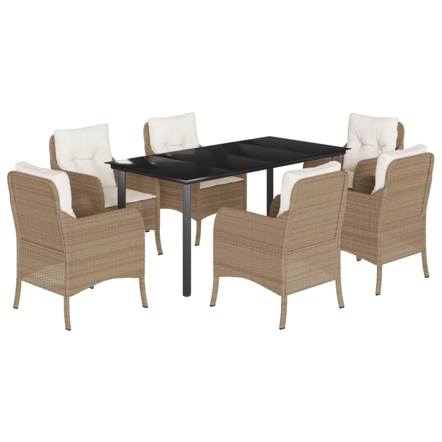 vidaXL 7-Tlg Garten-Essgruppe mit Kissen Beige Poly Rattan 3211973 günstig online kaufen