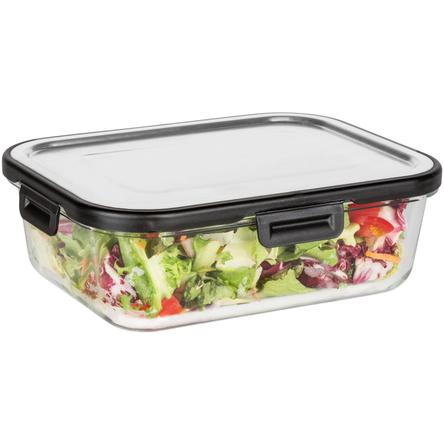 Wenko Glas Frischhaltedose Steel Black Outdoor Kitchen 1,5l mit Salat.