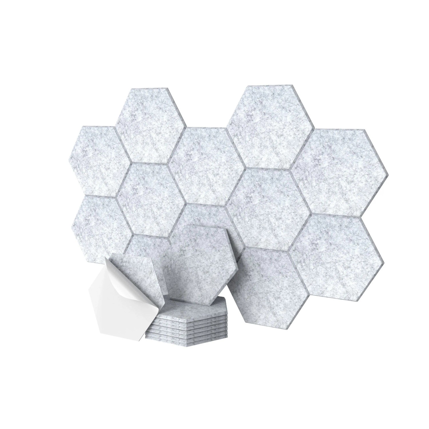 Relaxdays Akustikplatten Set Hexagon Polyester Grau Selbstklebend 18 Stück 30 cm x 26 cm x 0,9 cm