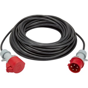 Schwarzes 5-poliges Verlängerungskabel aus Kupfer, 360 mm, für Steckdosenleisten.