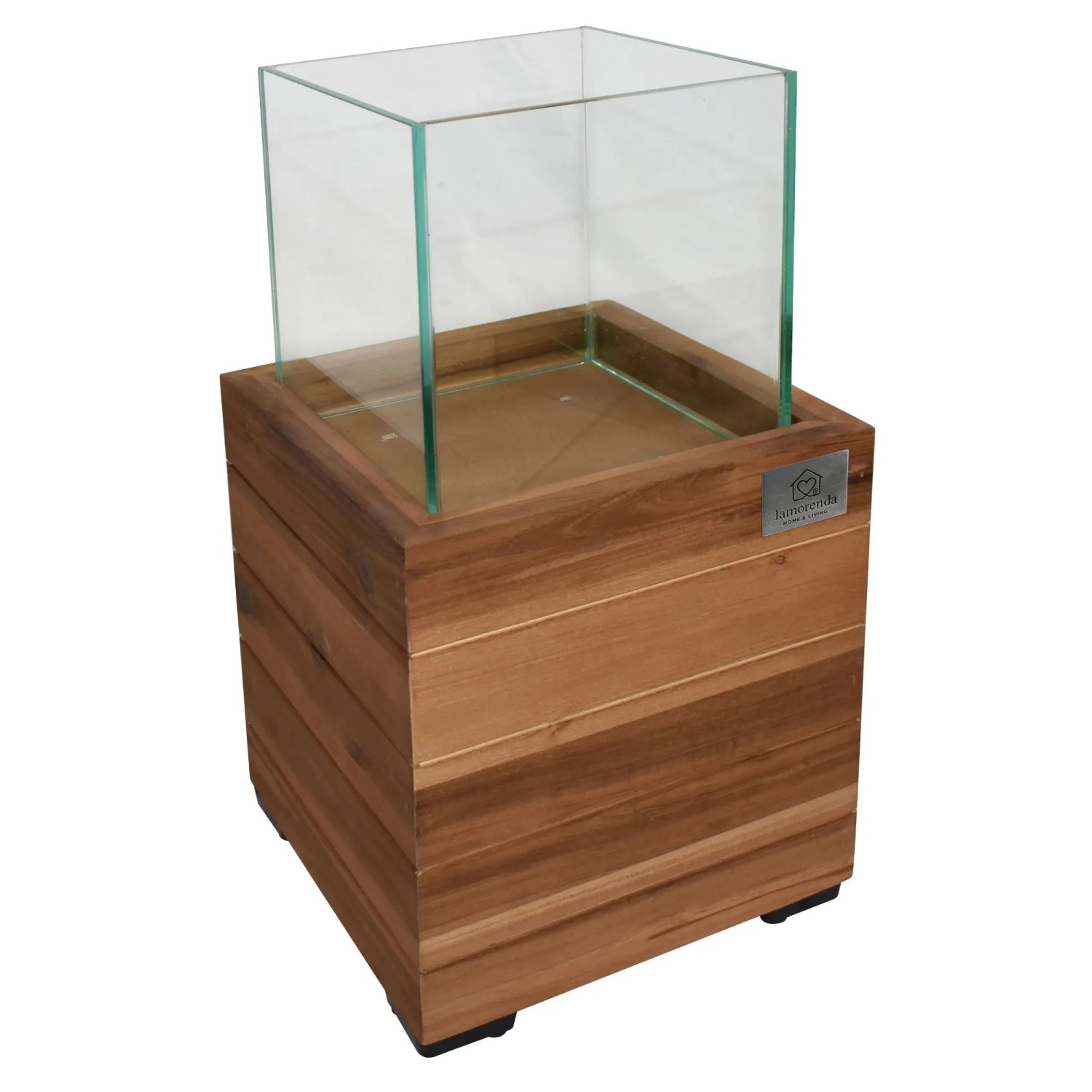 LAMORENDA Windlicht Akazienholz 21,5 x 21,5 x 40 cm Innen- und Außenbereich Dunkelbraun