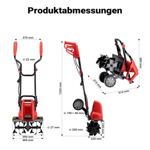 Wiltec Elektro Gartenhacke 1500W 400U/Min Gartenfräse Bodenfräse Kultivator
