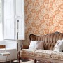 ESTAhome Vliestapete Retro Blumen Orange. Florales Muster an Wohnzimmerwand, schafft stilvollen Retro-Look. Dekorative Tapete.