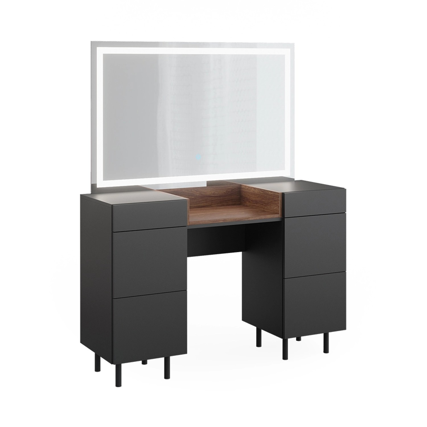 Vicco Schminktisch Anika Anthrazit/Nussbaum 120 cm mit LED-Spiegel günstig online kaufen