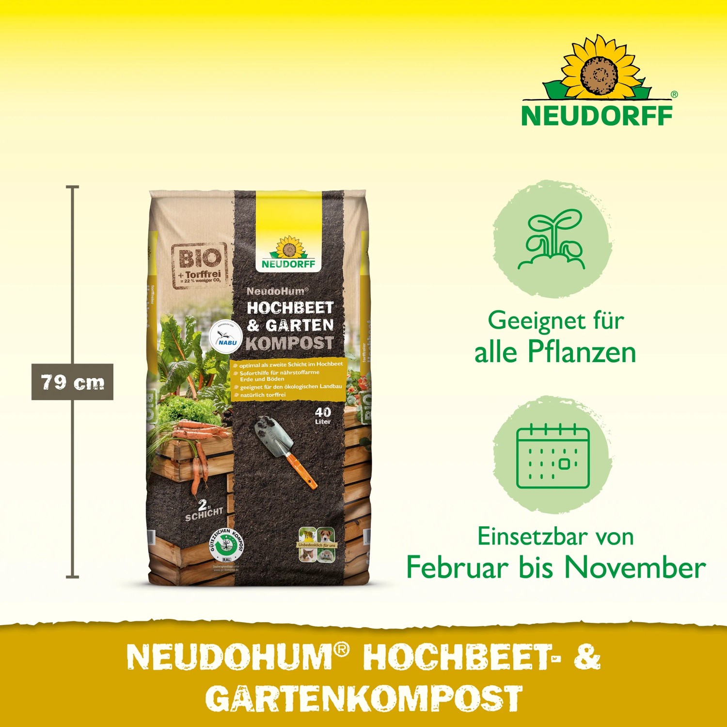 Neudorff Neudohum Hochbeet- & Gartenkompost, 40L Sack. Geeignet als zweite Schicht im Hochbeet.
