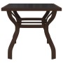 Brauner vidaXL Gartentisch mit schwarzer Glasplatte, Stahlgestell, 140x70x70 cm.