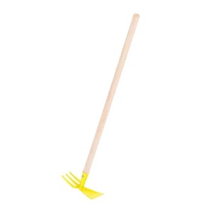 Galaflor Hacke für Kinder Doppelhacke Kinderdoppelhäckchen in Gelb aus Metall mit Holzstiel