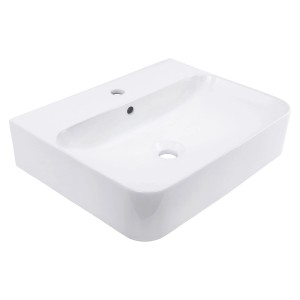 Weißes, eckiges Schöner Wohnen Aufsatz-Waschbecken Dara, 60,5x47 cm, aus Keramik mit Überlauf.