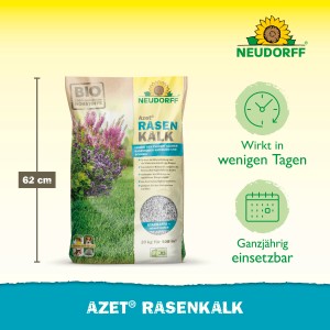 Sack Neudorff Azet Rasenkalk, 20 kg, mit Aufdruck zu Inhaltsstoffen und Anwendung.