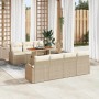 Beiges 8-tlg. vidaXL Garten-Sofa-Set aus Poly Rattan mit Tisch und Stauraum.