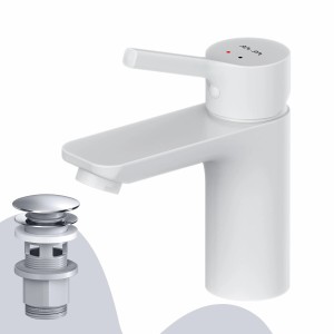 AM.PM Waschtischarmatur X-Joy S, weiß, mit Klick-Ablaufgarnitur. Badarmatur für Waschbecken.