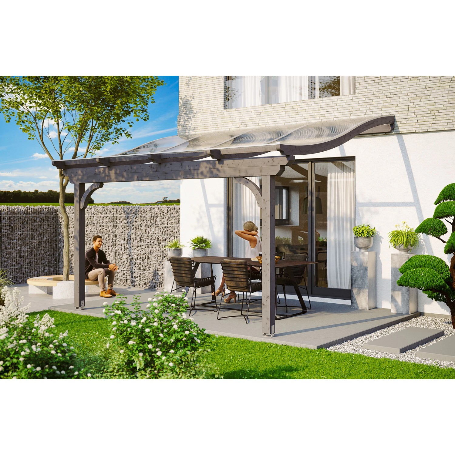 Skan Holz Terrassenüberdachung Verona 434 x 389 cm Leimholz Schiefergrau günstig online kaufen