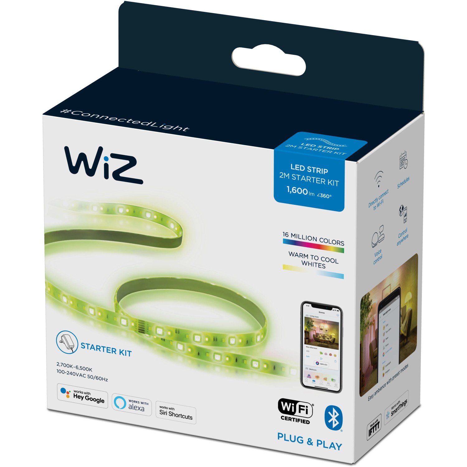 Verpackung des WiZ Smart LED Strip Tunable White & Color 1600 lm Einzelpack, flexible Lichtleiste.