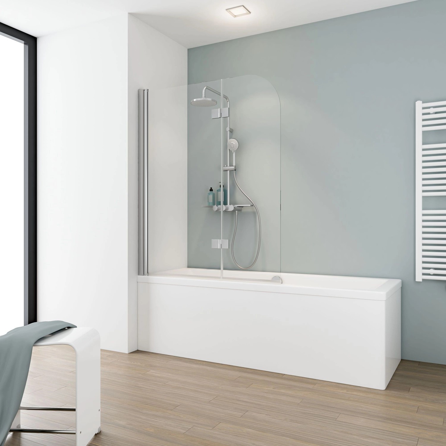 Schulte Badewannenaufsatz 2-teilig 114 cm x 140 cm Echtglas Chrom-Optik