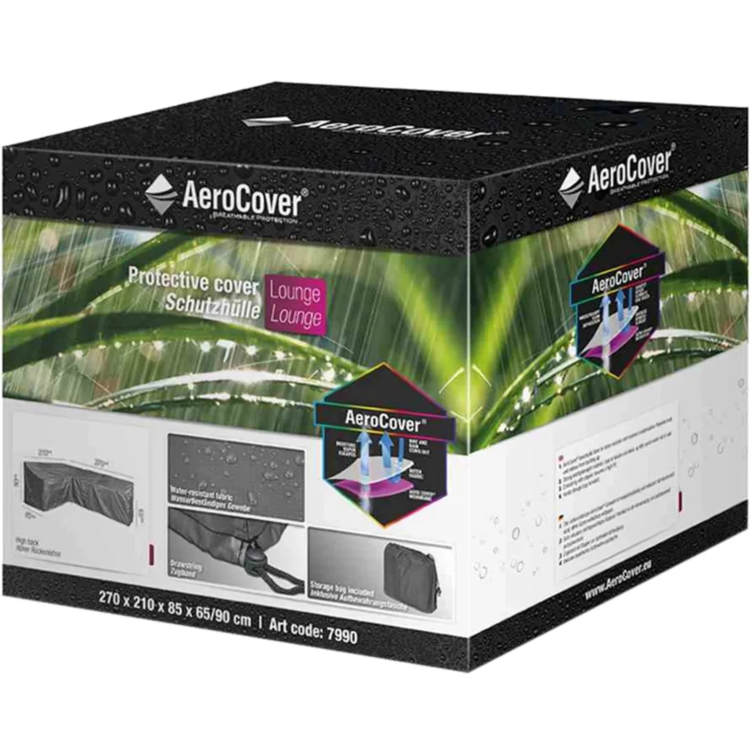 Aerocover Schutzhülle für Eck-Lounge, links, 210x270 cm, anthrazit, Verpackung.