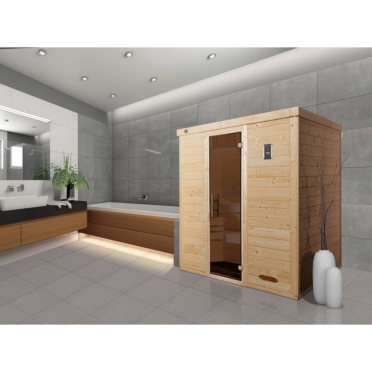 Weka Design-Sauna Kemi 3 GT ohne Ofen Naturbelassen 195 x 145 cm