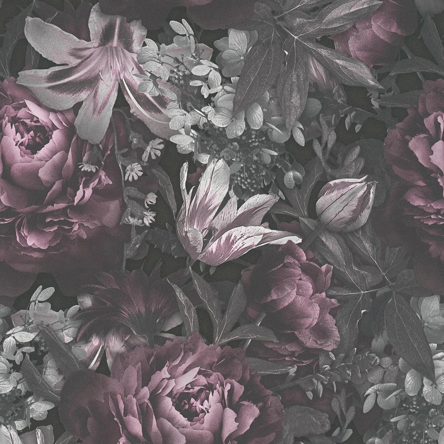 PROFHOME 385093-GU Blumen Tapete Floral Matt Rosa Grau Schwarz 0,53 m x 10, günstig online kaufen