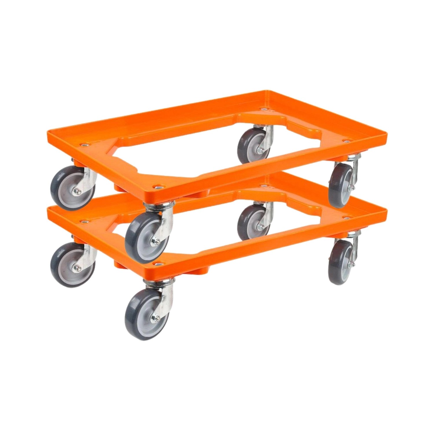 PROREGAL SparSet: 2 orange Transportroller für Euroboxen (60x40 cm) mit Gummirädern und Lenkrollen, Traglast 300 kg.