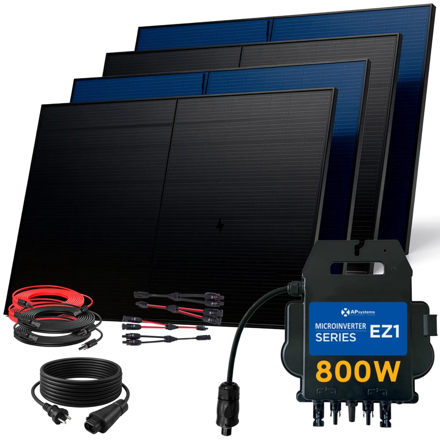 SUNNIVA Balkonkraftwerk 2000 W mit AP Systems 800 W Wechselrichter inkl.5m Kabel 4x 500 W Solarmodule Bifazial Fullblack Glas-Glas