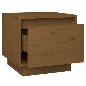 Set aus zwei honigbraunen Nachttischen aus Kiefernholz mit Schublade.