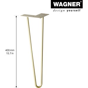 Wagner Möbelbein Hairpin, 400 mm, Pearl Gold, aus Stahl mit Anschraubplatte.
