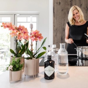 Zwei orangefarbene Phalaenopsis Orchideen im Topf, Teil des Kolibri Orchids Combi Deals.