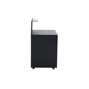 Anthrazitfarbener MWH O88 BBQ Schrank für Outdoorküche. Robuste Stahlkonstruktion mit Stauraum für Zubehör und Gasflaschen.