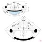 Skizze einer AquaVapore Eck-Badewanne W06H-TH-SC, 152x152cm, mit Maßangaben.