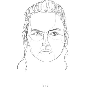 Wandbild Star Wars Rey, 40x50 cm, minimalistische Strichzeichnung auf weißem Grund.