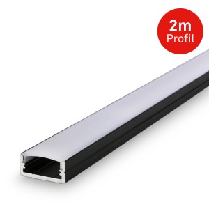 Schwarzes 2m Aluminiumprofil mit Diffusor für LED-Streifen, selbstklebend.