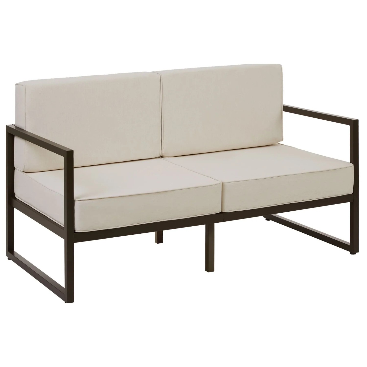 Tectake Garten Loungesofa Comosa Dicke Des Sitzpolsters 14 cm Wasserabweisende  Abnehmbare Polyesterbezüge  78 x 142 x 85 cm Braun Beige