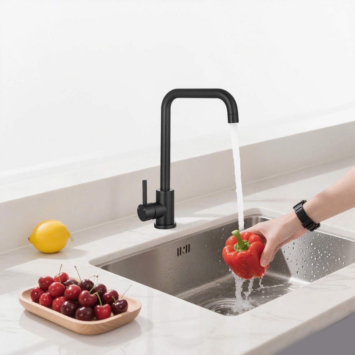 AICA Wasserhahn 360° Drehbare Wassersparende Schwarz Küchenarmatur Hochdruckfestes Design aus 304 Edelstahl Gefertigt Kaltes/Warmes Wasser_7