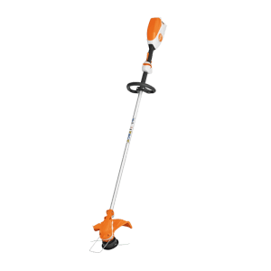 Stihl Akku-Motorsense FSA 86 R in Orange-Grau. Kabelloser Akku-Trimmer mit Rundumgriff für Rasenpflege.