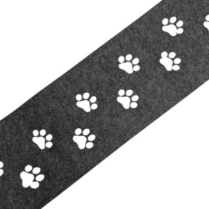 Anthrazitgrauer Sichtschutzstreifen mit weißen Pfoten-Motiv für Doppelstabmattenzaun.