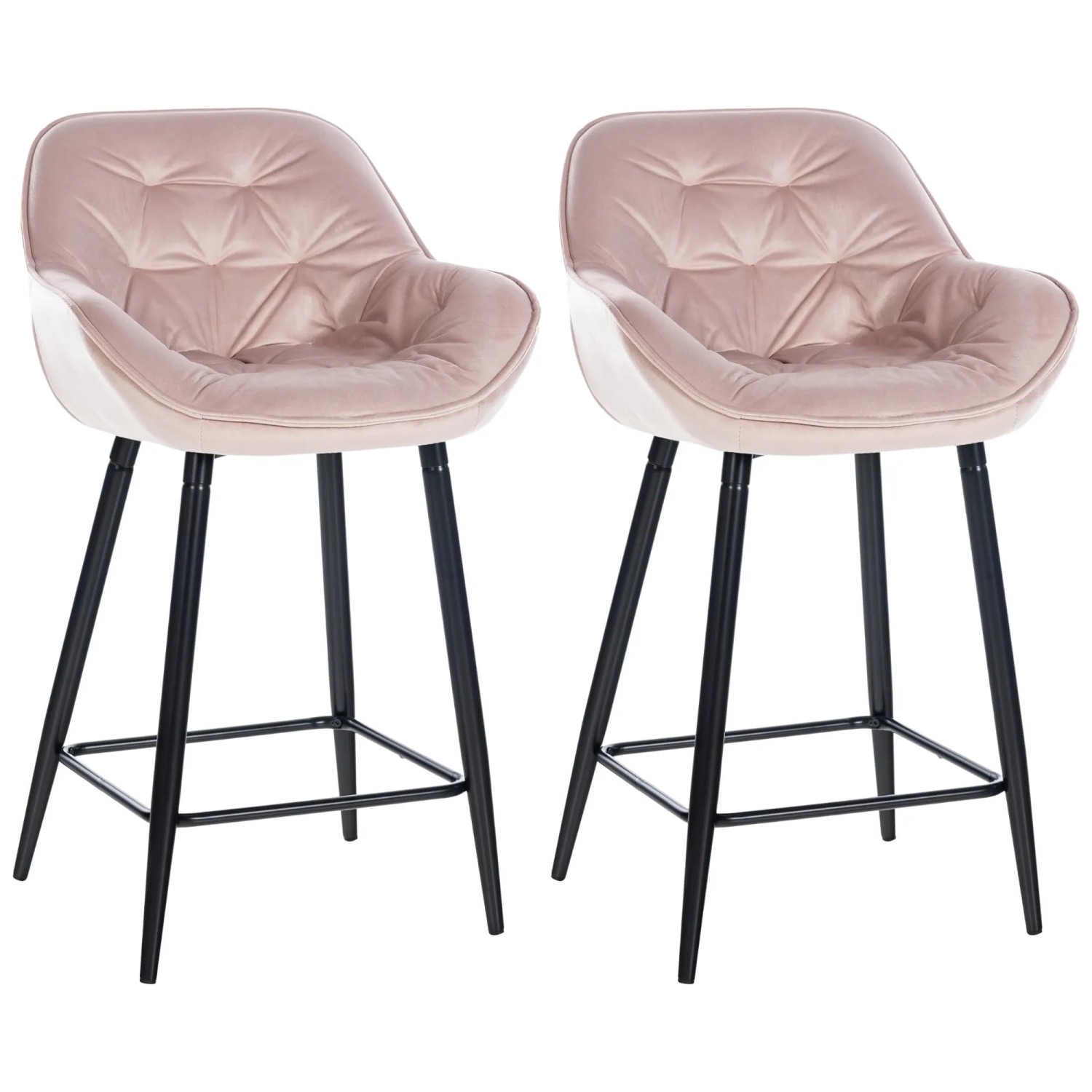DELUKE 2er Set Barhocker KUTOR Samt Pink 54x57,5x93,5cm Barstuhl Mit Lehne Tresenhocker Tresenstuhl