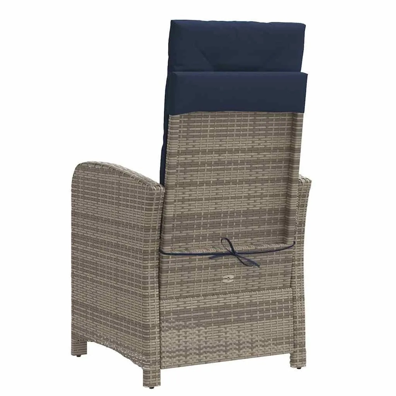 Verstellbarer, grauer vidaXL Gartensessel aus Rattan mit blauem Kissen (2er-Set).