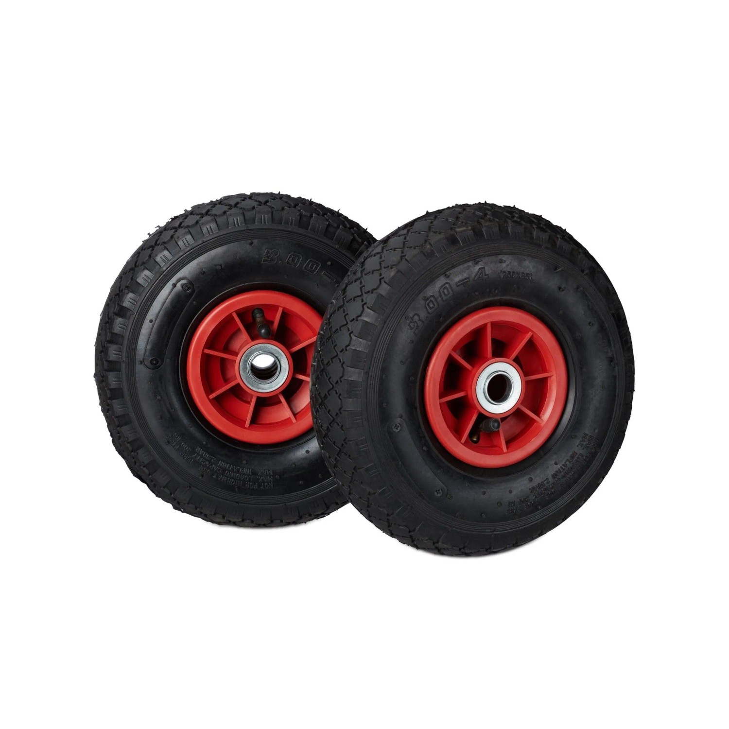 Relaxdays Sackkarrenräder 2er Set Gummi Kunststoff Schwarz Rot Luftbereift 3.00-4 26 cm x 8,5 cm 1 kg
