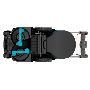 Gardena Akku-Rasenmäher PowerMax Duo 46/36 V Solo, Ansicht von unten mit zwei Messern.