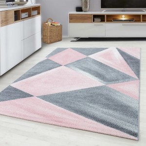 Ayyildiz Kurzflorteppich Beta 80x250 cm, pink/grau, mit geometrischem Muster.